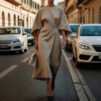 Damen elegante Midi-Kleid mit voluminösen Ärmeln Stalluxe