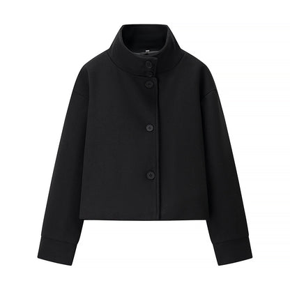 Damen trendige cropped Übergangsjacke mit elegantem Stehkragen und praktischen Knopfdetails Stalluxe