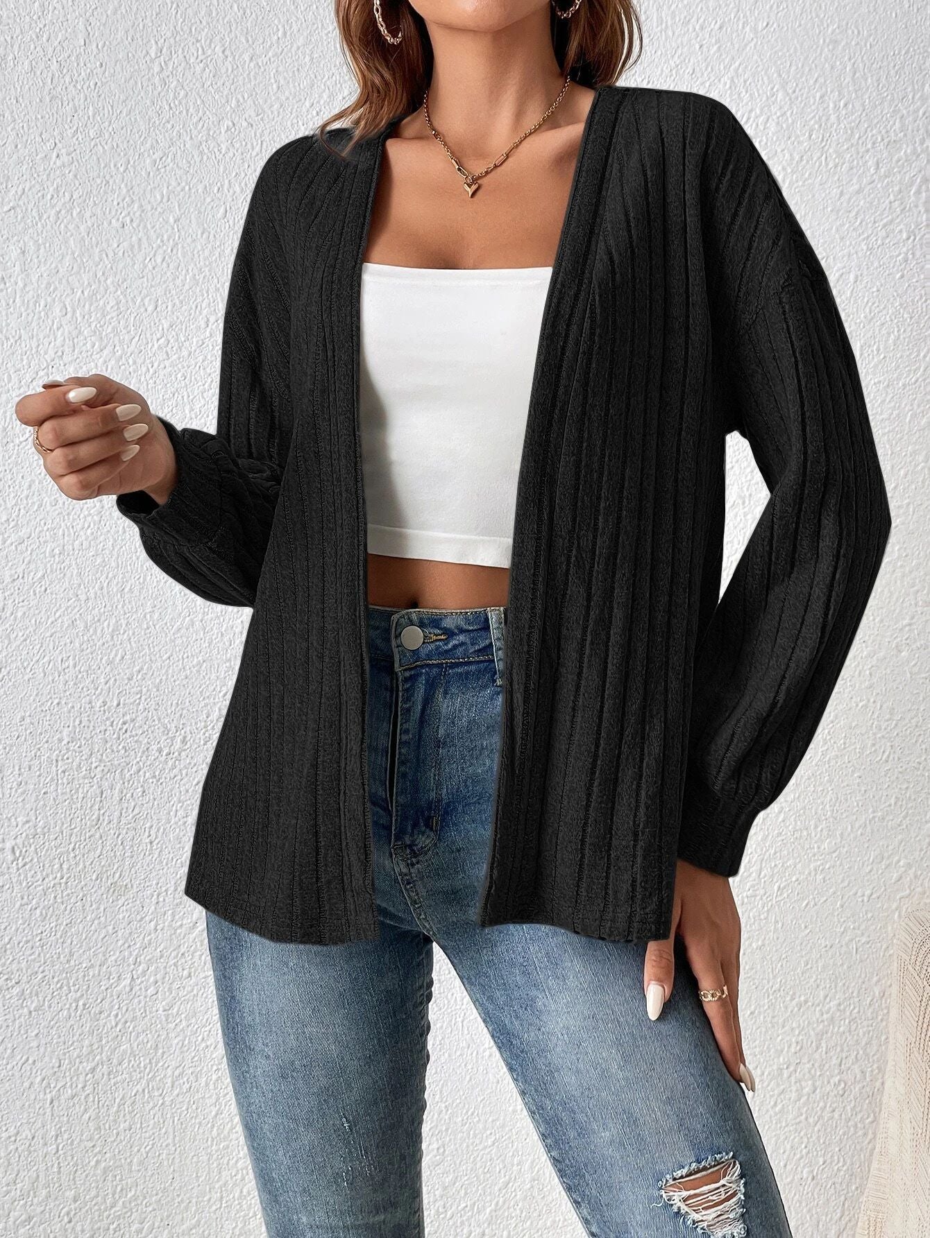 Damen Strickjacke mit strukturierter Oberfläche und langem Arm Stalluxe