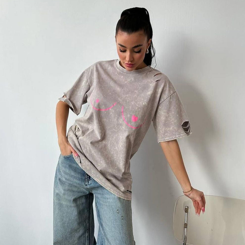 Damen Oversized T-Shirt mit kreativem Druck und lässigem Schnitt Stalluxe