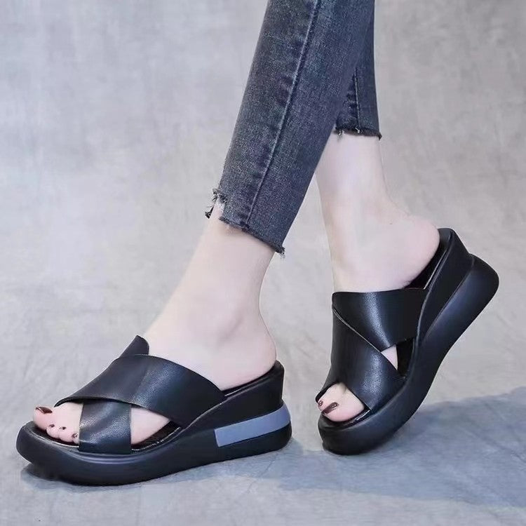 Damen Wedge-Pantoletten mit Cross-Riemen und ergonomischer Sohle Stalluxe