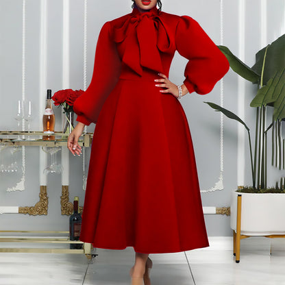Damen Maxikleid mit voluminösen Ärmeln und eleganten Schleifendetails Stalluxe