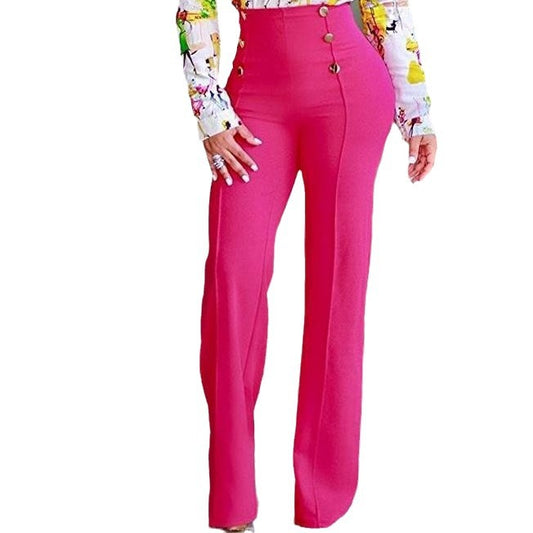 Damen Hochtaillierte weite Hose mit Knopfdetails Stalluxe