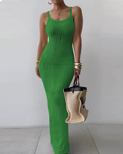 Damen Elegantes Maxikleid mit Rippstruktur und schmalen Trägern Stalluxe