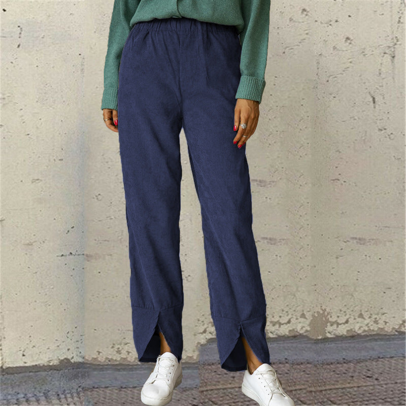 Damen Weite Freizeit-Hose mit elastischem Bund und modischen Schlitzen Stalluxe
