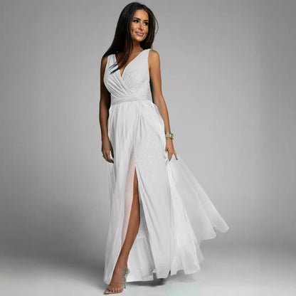 Damen Maxikleid mit V-Ausschnitt und elegantem Faltenwurf Stalluxe
