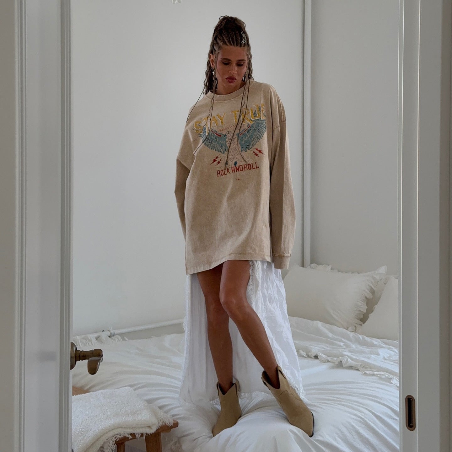 Damen Oversized Sweatshirt mit grafischem Print und lässigem Schnitt Stalluxe