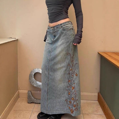 Damen Maxirock mit floralen Stickereien Stalluxe