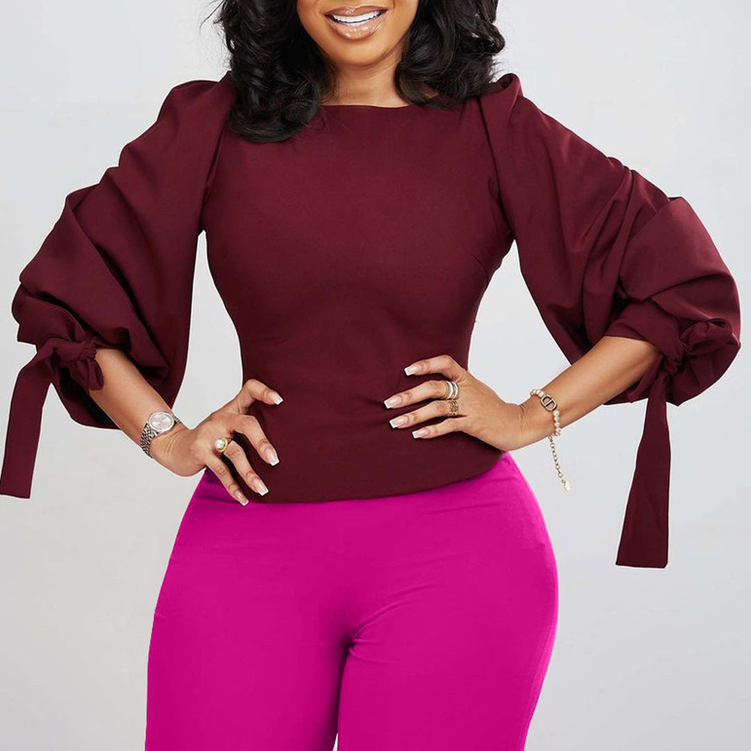 Damen Bluse mit voluminösen Ärmeln und Bänder Stalluxe