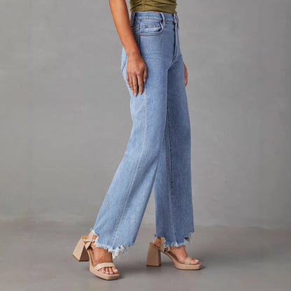 Damen Weit geschnittene Jeans mit fransigem Saum Stalluxe