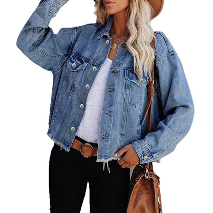 Damen lässige Denim-Jacke mit fransigen Details Stalluxe