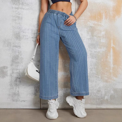 Damen Linien-Culottes aus Denim mit elastischem Bund Stalluxe