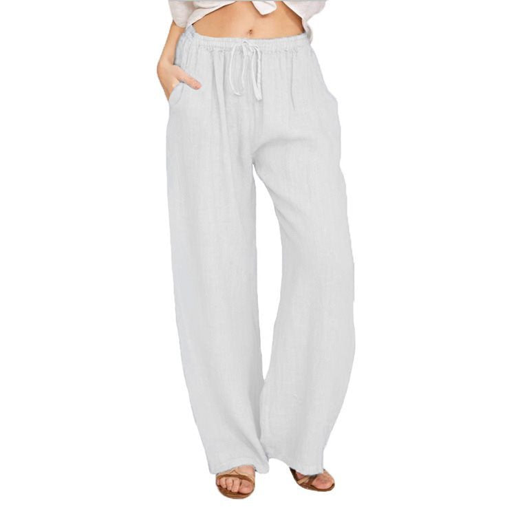 Damen Bequeme und luftige Leinenhose mit elastischem Bund und Seitentaschen Stalluxe