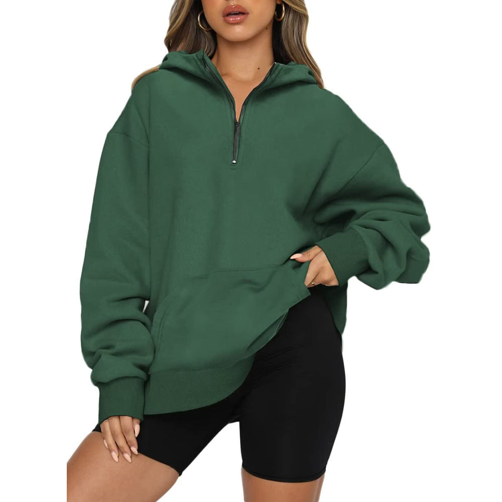 Damen Oversize Kapuzenpullover mit halbem Reißverschluss Stalluxe Grün
