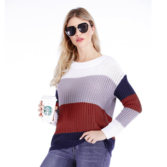 Damen Grobstrickpullover mit modischem Streifenmuster und weitem Schnitt Stalluxe