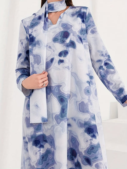 Damen Maxikleid mit kunstvollem Muster und elegantem Stehkragen Stalluxe