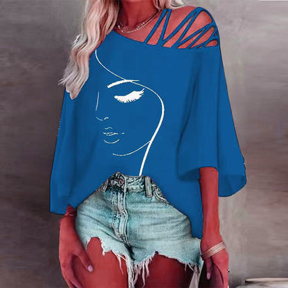 Damen Tunika mit asymmetrischem Trägerdesign und stylisierter Gesichtsgrafik Stalluxe