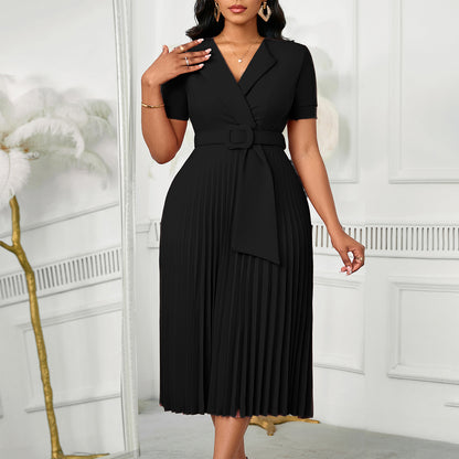 Damen Midikleid mit elegantem Wendegürtel und plissiertem Design Stalluxe