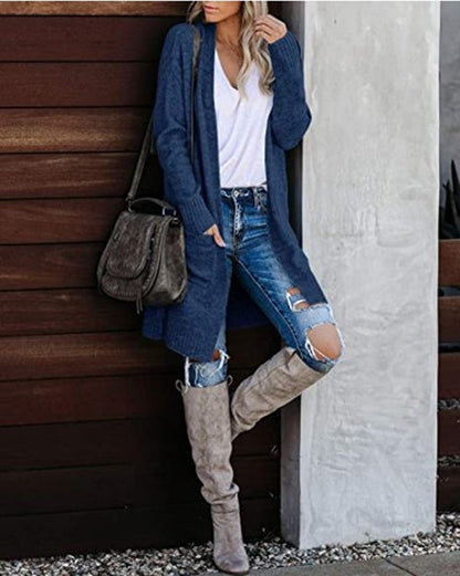 Damen Lange Strickjacke mit offenem Schnitt und lässigem Design Stalluxe