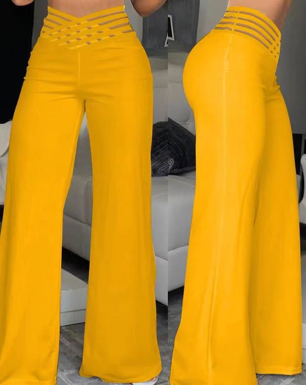 Damen Weite High-Waist-Hose mit verziertem Bund Stalluxe
