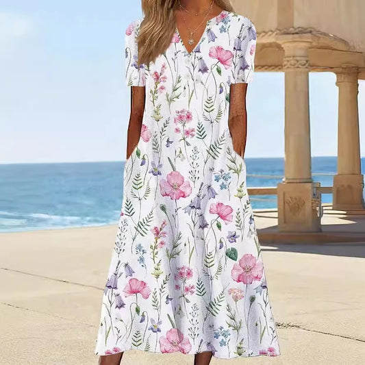 Damen Blumengemusterte Sommerkleid mit Taschen Stalluxe
