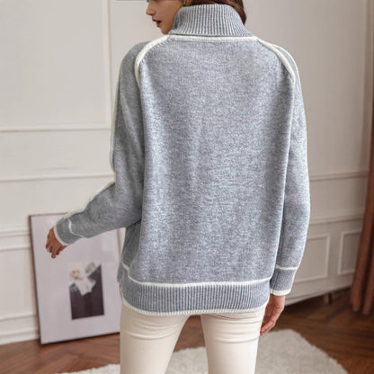 Damen Pullover mit hochgeschlossenem Kragen und kontrastierendem Streifen Stalluxe