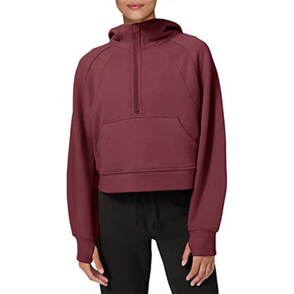 Damen sportlicher Fleece-Hoodie mit halbem Reißverschluss Stalluxe