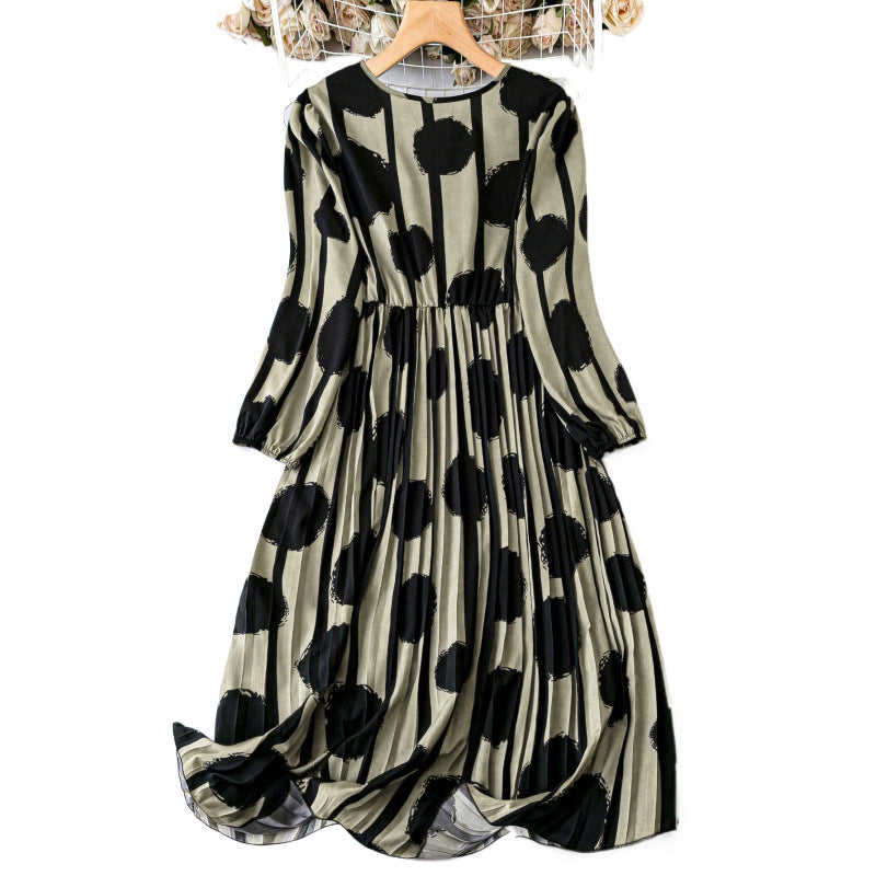 Damen Maxikleid mit streifigem Polka-Dots-Design und voluminösen Ärmeln Stalluxe