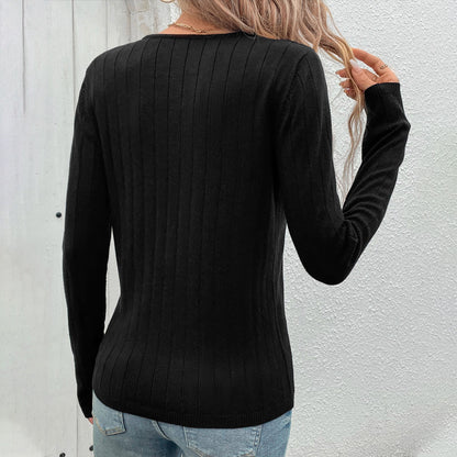 Damen lässiges Langarmshirt mit strukturiertem V-Ausschnitt Stalluxe