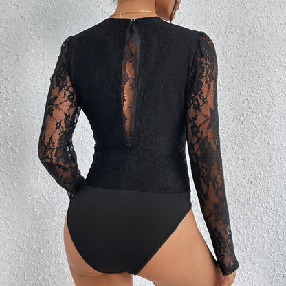 Damen Body mit romantischer Spitze und tiefem V-Ausschnitt Stalluxe