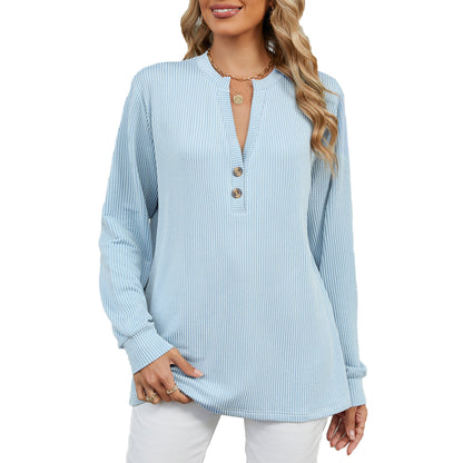 Damen Langarmshirt mit modischem Henley-Ausschnitt und strukturierter Ripptextur Stalluxe