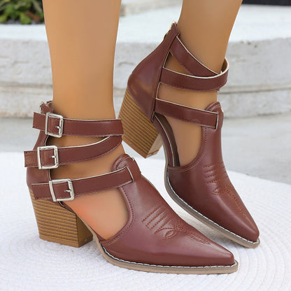 Damen High Heel Stiefeletten mit einzigartigen Riemen und verziertem Absatz Stalluxe