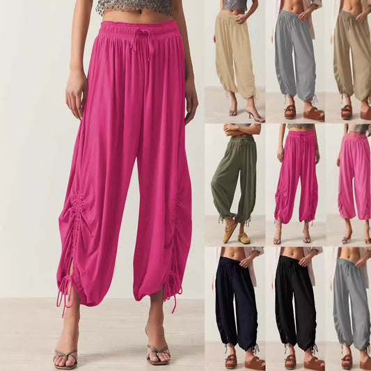 Damen lässige Palazzo-Hose mit elastischem Bund und verstellbaren Knöchelbändern Stalluxe