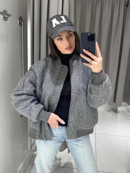 Damen stylische Bomberjacke aus hochwertigem Material mit elastischen Bündchen Stalluxe