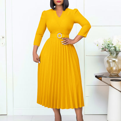 Damen Plissiertes Abendkleid mit detailgetreuem Gürtel Stalluxe