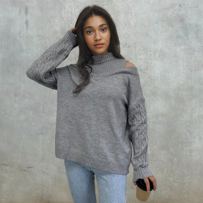 Damen Pullover mit schulterfreien Ärmeln und Zopfmuster Stalluxe