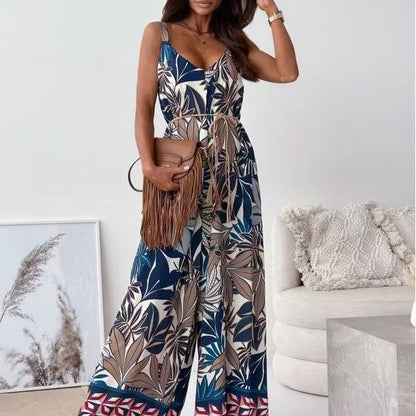Damen Jumpsuit mit weitem Bein und verspieltem Musterdruck Stalluxe