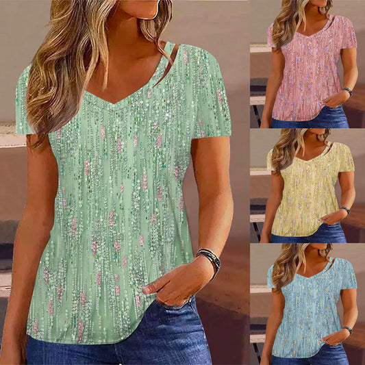 Damen V-Ausschnitt T-Shirt mit Glitzer-Detail und lockerer Passform Stalluxe