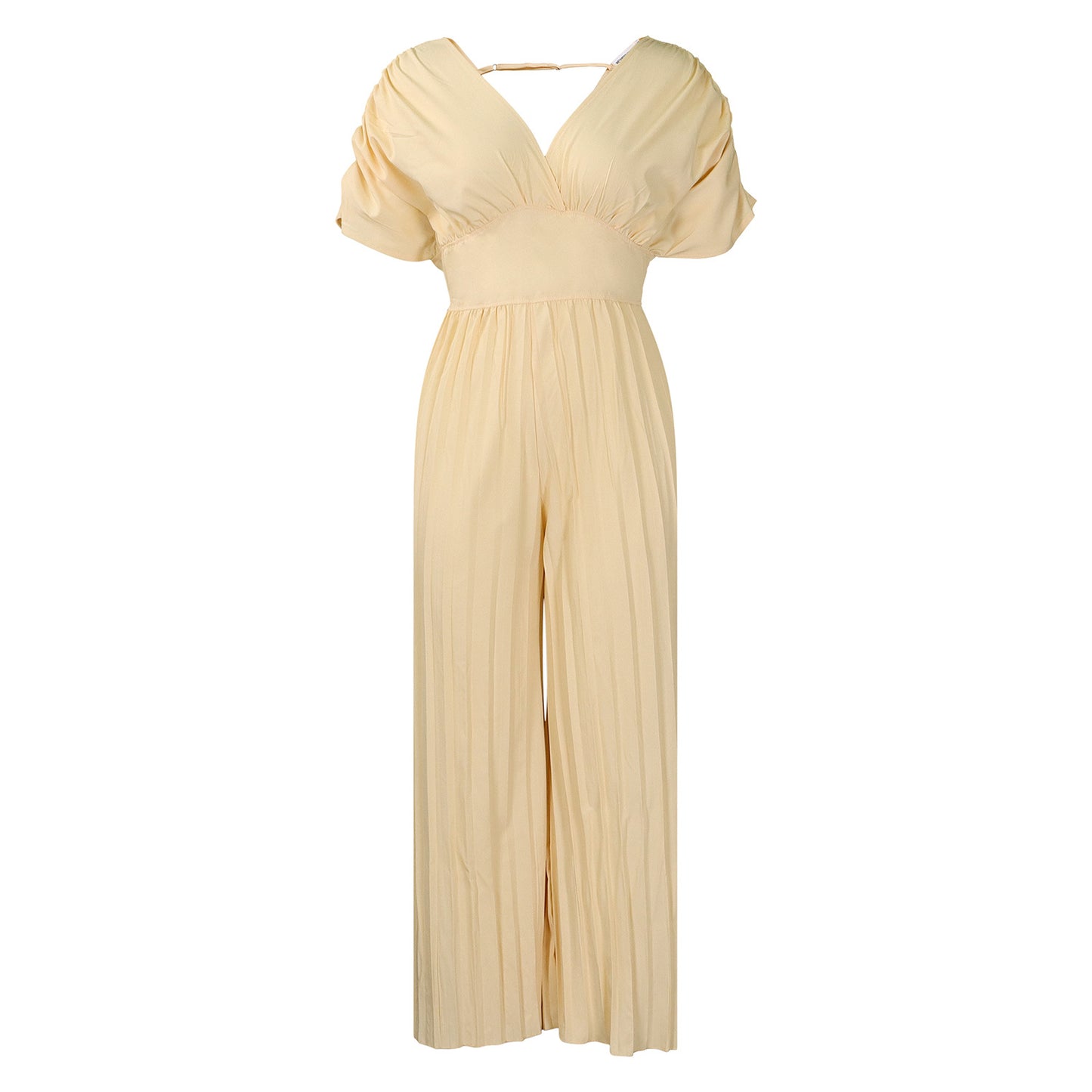 Damen Plissees Jumpsuit mit voluminösen Ärmeln Stalluxe Aprikose