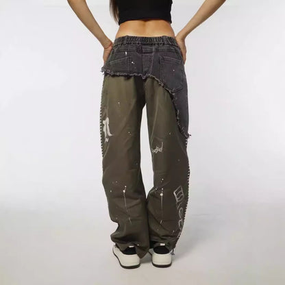 Damen modische Baggy-Jeans mit asymmetrischem Design und einzigartigen Details Stalluxe