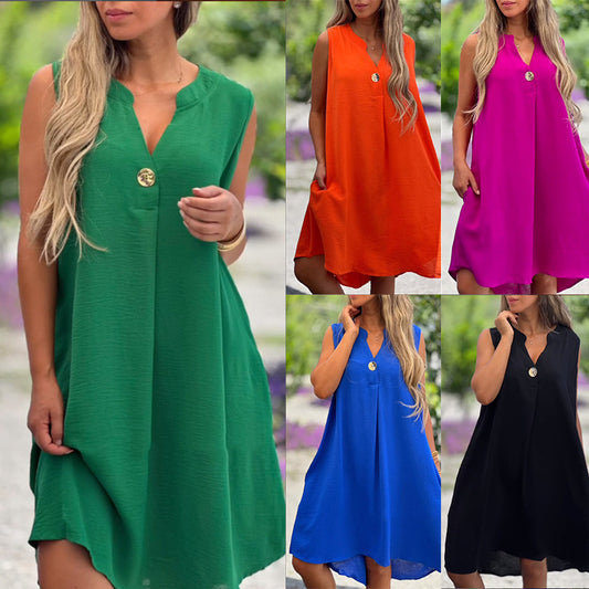 Damen lässiges Sommerkleid mit eleganter Knopfleiste Stalluxe