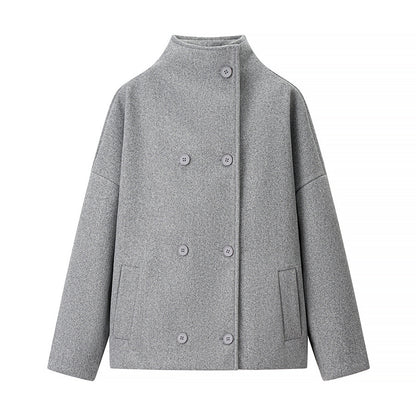 Damen modische Jacke mit hohem Kragen und doppelter Knopfleiste Stalluxe