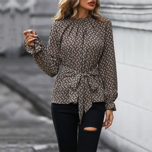 Damen elegante Bluse mit Taillengürtel und raffinierten Rüschendetails Stalluxe