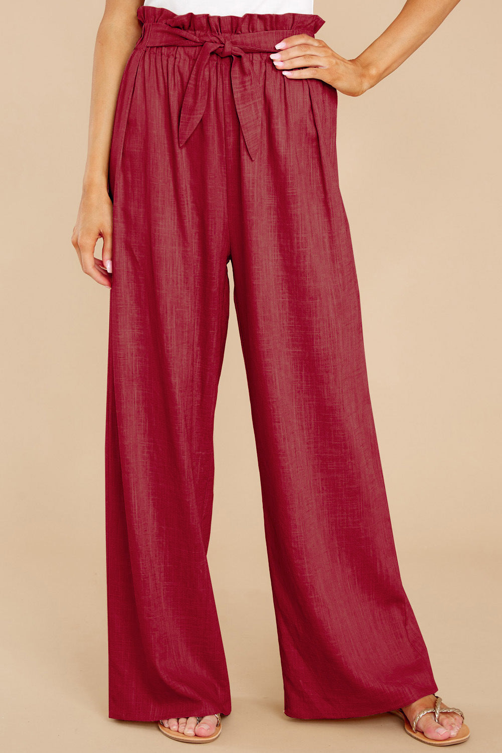 Damen weite Leinenhose mit hohem Bund und Gürtel auf Taillenhöhe Stalluxe