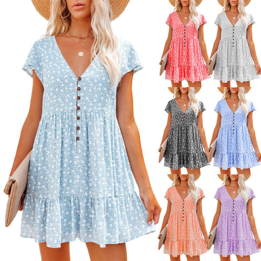 Damen Sommerliches Wickelkleid mit floralem Design und Knopfdetail Stalluxe