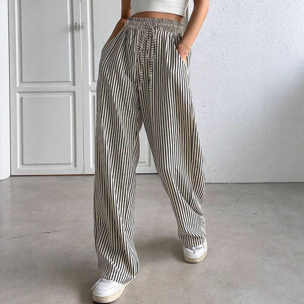 Damen Weite Streifenhose mit elastischem Bund und praktischen Taschen Stalluxe