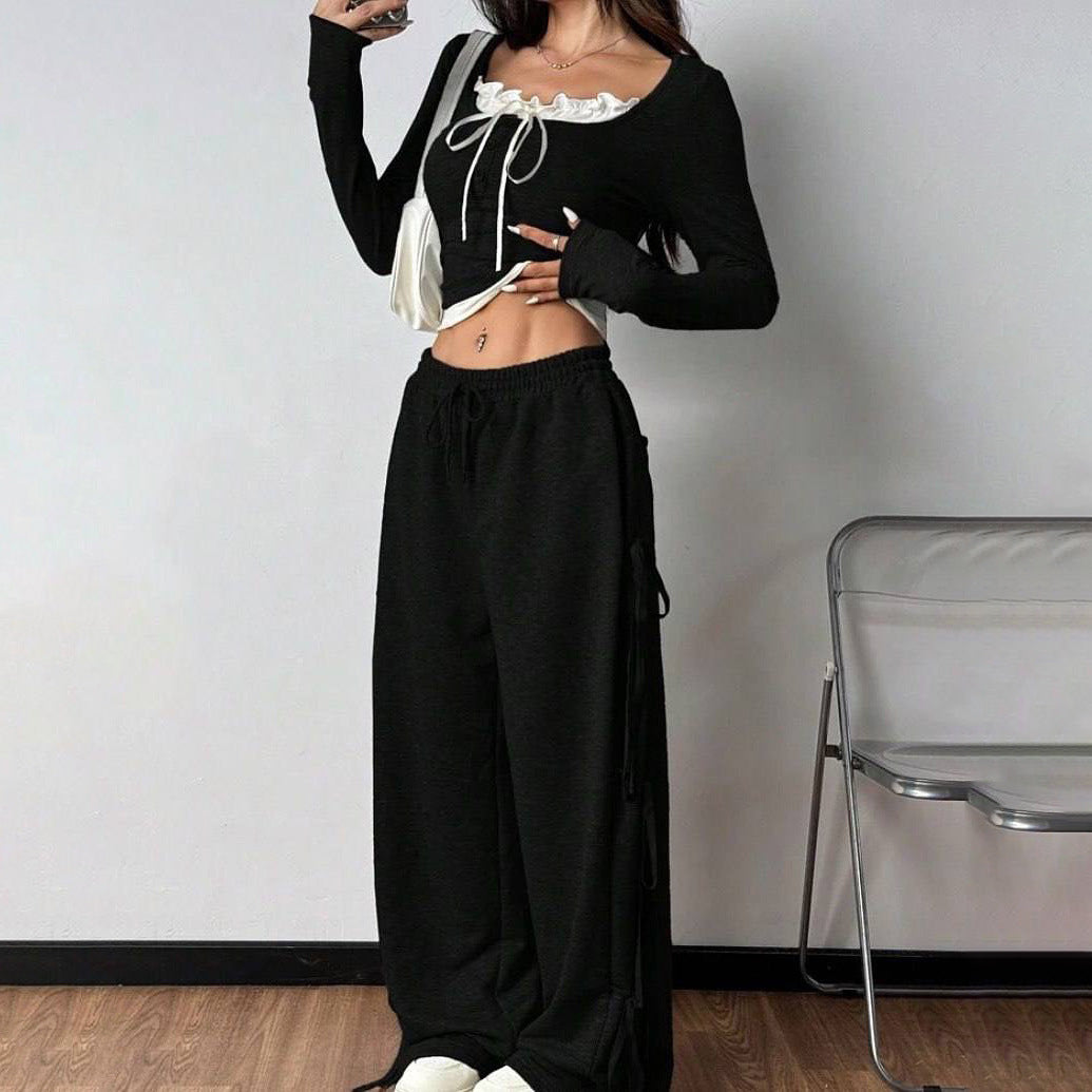 Damen Casual Lounge-Set mit modischen Rüschendetails Stalluxe