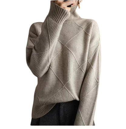 Damen kuscheliger Stehkragenpullover mit strukturiertem Strickmuster Stalluxe