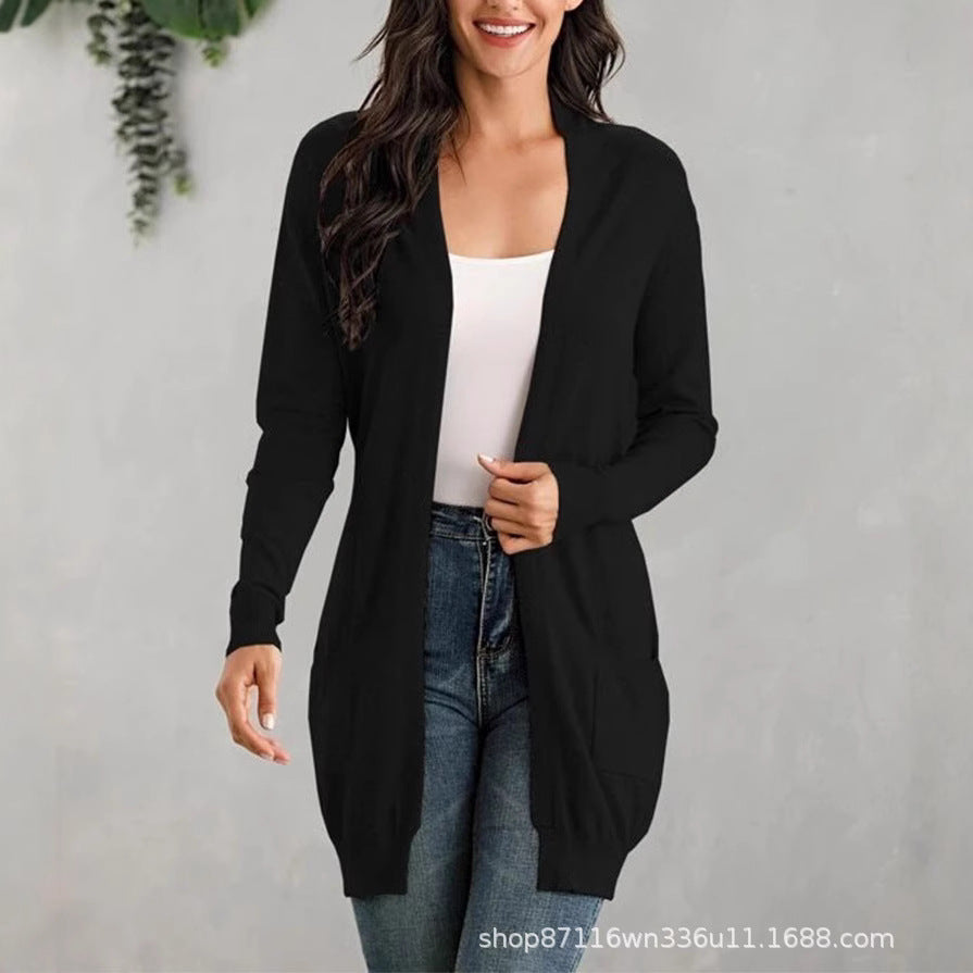 Damen Lange Strickjacke mit offenen Front und praktischen Taschen Stalluxe