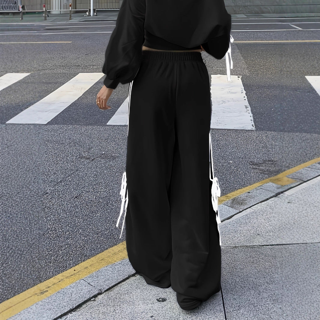 Damen weite Sporthose mit seitlichen Streifen und Falten Stalluxe